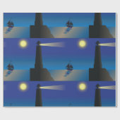 Vuurtoren en zeilboot bij nacht maanverlichte ocea cadeaupapier (Vlak)