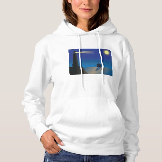 Vuurtoren en zeilboot bij nacht maanverlichte ocea hoodie (Voorkant)