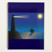 Vuurtoren en zeilboot bij nacht maanverlichte ocea planner (Voorkant)
