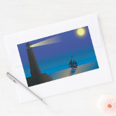 Vuurtoren en zeilboot bij nacht maanverlichte ocea rechthoekige sticker
