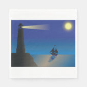 Vuurtoren en zeilboot bij nacht maanverlichte ocea servet (Voorkant)