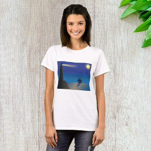 Vuurtoren en zeilboot bij nacht maanverlichte ocea t-shirt