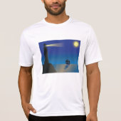 Vuurtoren en zeilboot bij nacht maanverlichte ocea t-shirt (Voorkant)