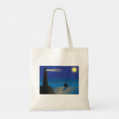 Vuurtoren en zeilboot bij nacht maanverlichte ocea tote bag (Achterkant)