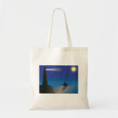 Vuurtoren en zeilboot bij nacht maanverlichte ocea tote bag (Voorkant)