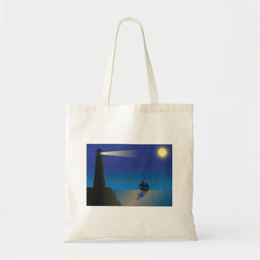 Vuurtoren en zeilboot bij nacht maanverlichte ocea tote bag (Voorkant)