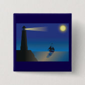 Vuurtoren en zeilboot bij nacht maanverlichte ocea vierkante button 5,1 cm (Voorkant)