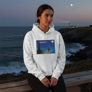 Vuurtoren en zeilboot bij nachtelijke maanverlicht hoodie