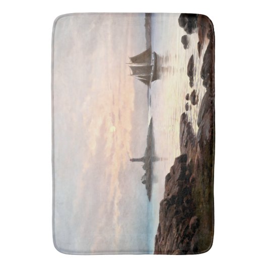 Vuurtoren en zeilboot in het vliegtuig badmat (Voorkant Verticaal)