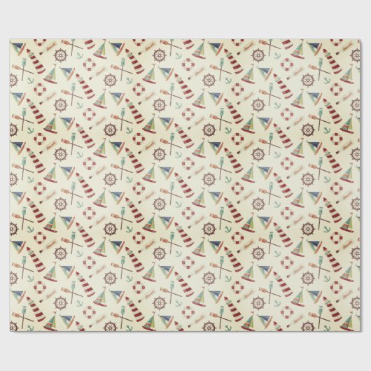 Vuurtoren en zeilboot van nautisch zee cadeaupapier (Vlak)