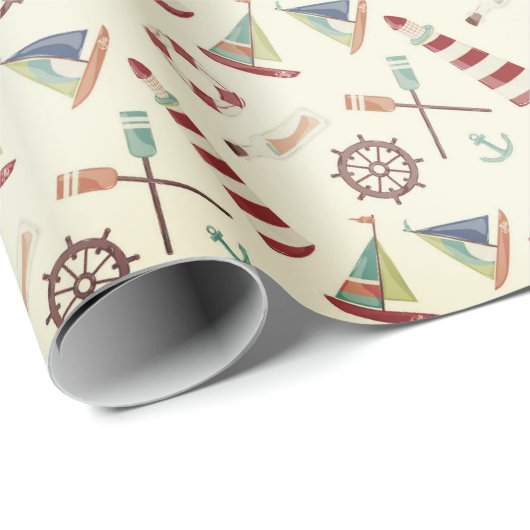 Vuurtoren en zeilboot van nautisch zee cadeaupapier (Rol Hoek)