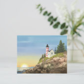 Vuurtoren en zonsondergang briefkaart (Staand voorkant)