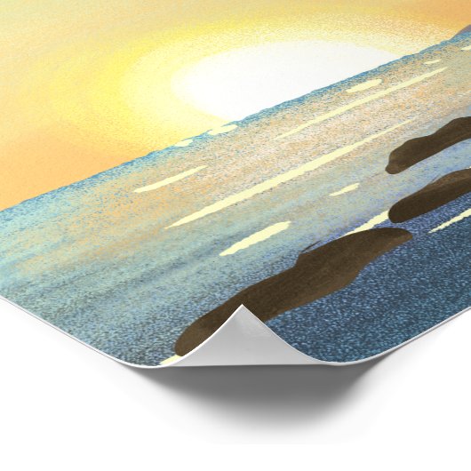 Vuurtoren en zonsondergang poster (Hoek)