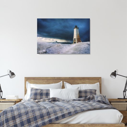 vuurtoren | Frankfort Lighthouse Lake Michigan Canvas Afdruk (Insitu (Slaapkamer))