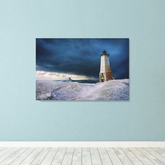 vuurtoren | Frankfort Lighthouse Lake Michigan Canvas Afdruk (Insitu (Houten vloer))