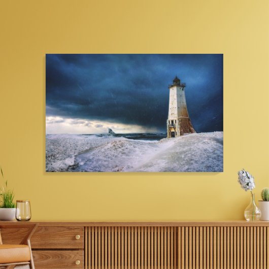 vuurtoren | Frankfort Lighthouse Lake Michigan Canvas Afdruk (Insitu (Woonkamer))