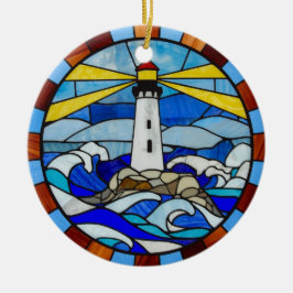 Vuurtoren Glas-in-Lood Ontwerp Keramisch Ornament