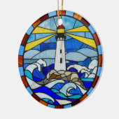 Vuurtoren Glas-in-Lood Ontwerp Keramisch Ornament (Links)
