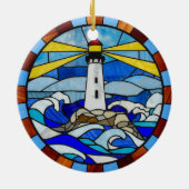 Vuurtoren Glas-in-Lood Ontwerp Keramisch Ornament (Achterkant)