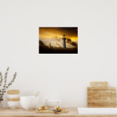 Vuurtoren gloeien onder Dramatische hemel Poster (Keuken)