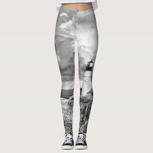 vuurtoren grijs zwarte wolken zeebaars leggings (Voorkant)