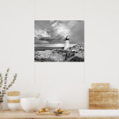 vuurtoren grijs zwarte wolken zeebaars poster (Keuken)