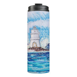 Vuurtoren in blauw thermosbeker