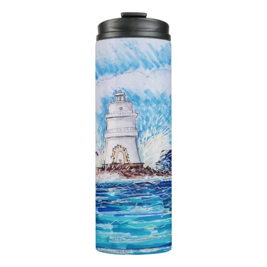 Vuurtoren in blauw thermosbeker (Voorkant)