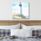 Vuurtoren in bloei | Kust waterverf bloem Canvas Afdruk (Insitu (Slaapkamer))
