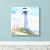 Vuurtoren in bloei | Kust waterverf bloem Canvas Afdruk (Insitu (Houten vloer))