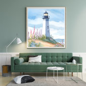 Vuurtoren in Bloei | Kust Waterverf Bloem Poster