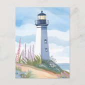 Vuurtoren in Bloom | Waterverf langs de kust Briefkaart (Voorkant)