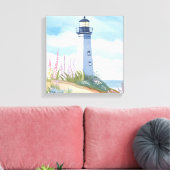 Vuurtoren in Bloom | Waterverf langs de kust Canvas Afdruk (Insitu (Woonkamer))