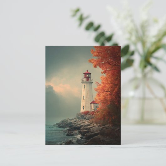 Vuurtoren in de herfst Herfst Briefkaart (Staand voorkant)