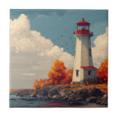 Vuurtoren in de herfst Herfst Tegeltje (Voorkant)