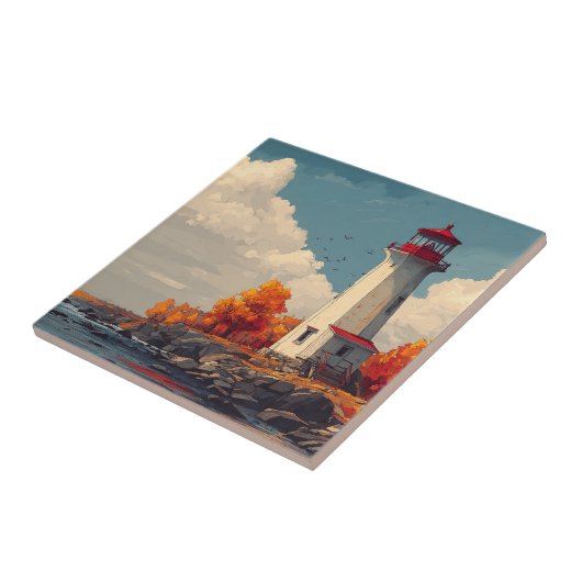 Vuurtoren in de herfst Herfst Tegeltje (Zijkant)