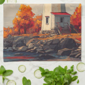 Vuurtoren in de herfst Herfst Theedoek (Gevouwen)