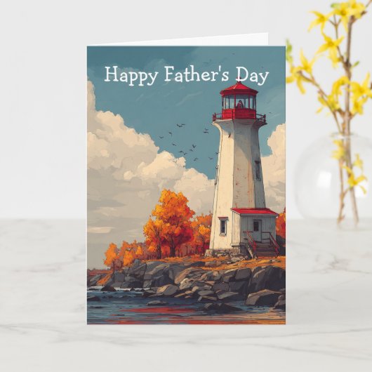 Vuurtoren in de herfst Herfst Vaderdag Kaart (Gele Bloem)
