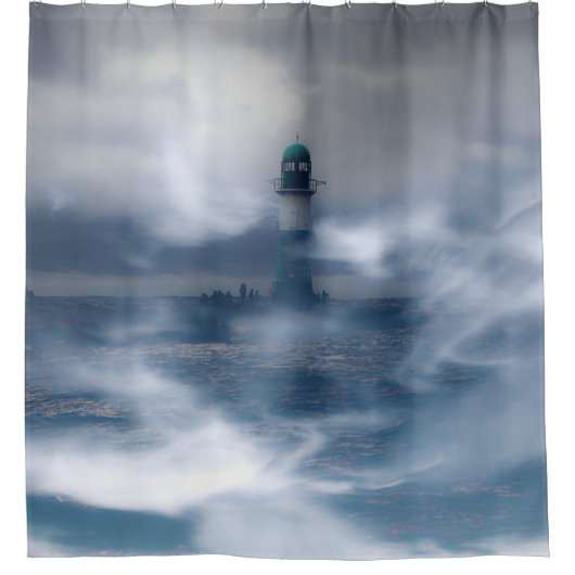 Vuurtoren in de storm - Oostzee-Zee Douchegordijn (Voorkant)