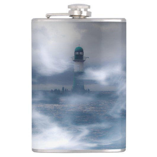 Vuurtoren in de storm - Oostzee-Zee Heupfles (Voorkant)