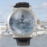 Vuurtoren in de storm - Oostzee-Zee Horloge<br><div class="desc">Dit horloge bevat een fotografie van een vuurtoren op het Baltische Zee (Warnemünde),  dubbel belicht en digitaal verwerkt tot creëer dit surrealistische effect. Foto van Marions Artwork. Voor alle oceaanliefhebbers! Mooi cadeau idee voor hem.</div>