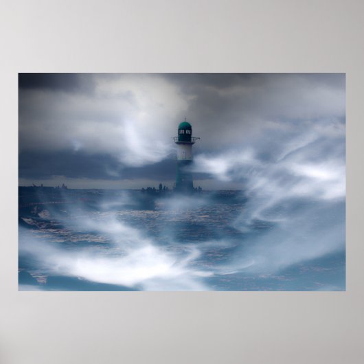 Vuurtoren in de storm - Oostzee-Zee Poster (Voorkant)