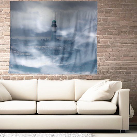 Vuurtoren in de storm - Oostzee-Zee Wandkleed