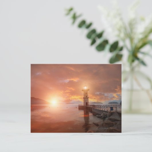 Vuurtoren in de Sunset Briefkaart (Staand voorkant)