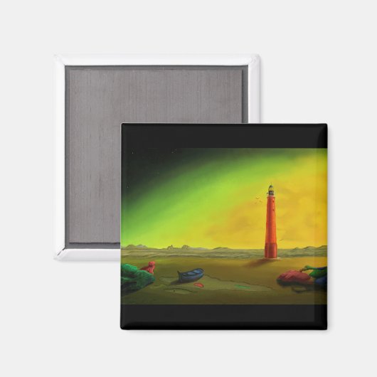 Vuurtoren in een Barren Landschap magneet (Voorkant / Achterkant)