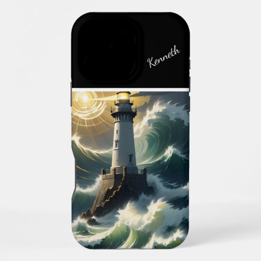 Vuurtoren in een storm iPhone hoesje (Achterkant)