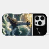 Vuurtoren in een storm iPhone hoesje (Achterkant horizontaal)