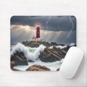 Vuurtoren in een Storm Muismat (Met muis)