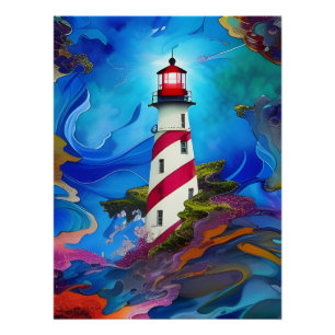 vuurtoren in een Storm Perfect Poster