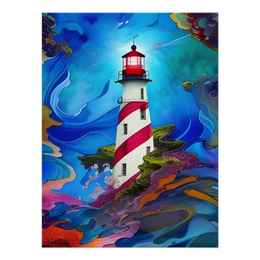 vuurtoren in een Storm Perfect Poster (Voorkant)